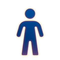 Obraz premium A simple, dark blue silhouette of a person, featuring a circular head and a rounded body shape, set against a plain white background.