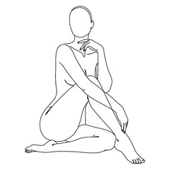 Seated Female Body Outline Vector - Minimalist Line Art of a Woman in a Thoughtful Pose, Ideal for Beauty, Wellness, and Art