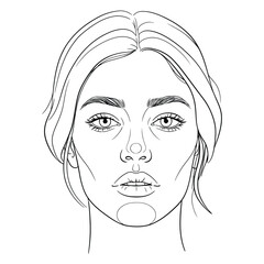 Stunning Female Face Outline Vector - Detailed Portrait for Beauty, Skincare, and Facial Structure Studies