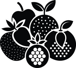 dot style vector fruit icons black on white.