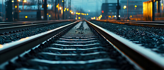 Obraz premium Urban Railroad Tracks At Night