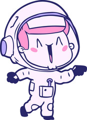 happy cartoon astronaut pointing