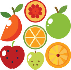 Fresh Sliced Fruit Vector Icon Collection.