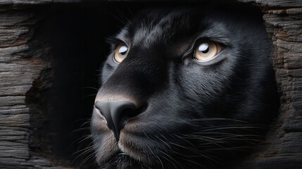 Black Panther's Gaze Through Wooden Frame