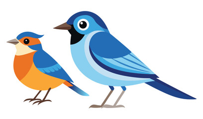Obraz premium Two Stylized Birds A Blue Songbird with Orange Robin, Illustration Art