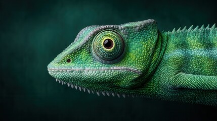 Close-up of vibrant green chameleon