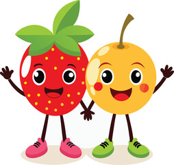 fruit character illustrations with arms legs.
