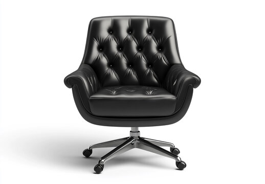 Black leather office chaira white background with a clipping path, full depth of field shot