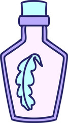 cartoon of a magical feather sealed in a glass bottle