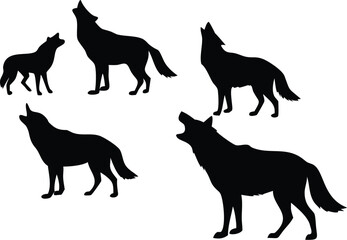 Wolf pack howling silhouette vector illustration free download for graphic design projects