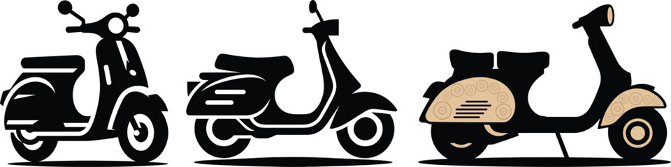 Three vintage scooter silhouettes classic design illustration