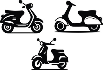 Three classic scooter silhouettes vintage design illustrations © Chromatic Pulse