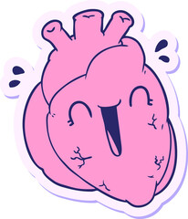 sticker of a cartoon heart laughing