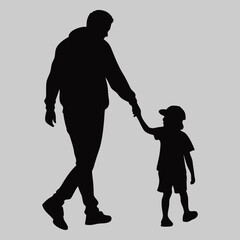 a parent holding a child’s hand silhouette vector design art and illustration