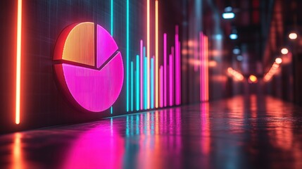 Neon data visualization in a futuristic corridor