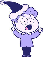 hand drawn line drawing of a man gasping in surprise wearing santa hat