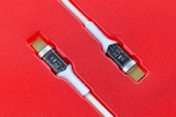 universal USB type-c 100W cable with a modern connector for charging and synchronizing a laptop...