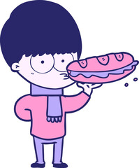 nervous cartoon boy with sandwich