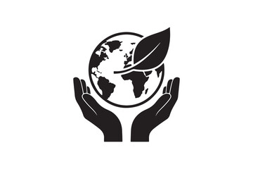 Save Earth Silhouette Design with Leaf - Nature and Planet Protection Silhouette Design