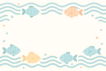 Cute Border of Fish and Waves in Pastel Marine Tones
