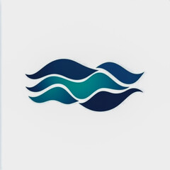 Bold geometric wave logo for water company minimalist flat design with subtle gradients cool navy and cyan tones on white background modern and clean style.