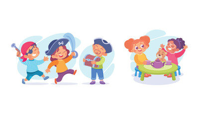 Children joyfully engage in creative activities, exploring imagination through crafts