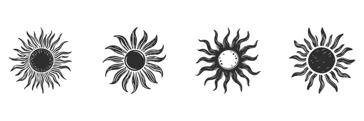 Obraz premium Sunburst Design Elements Silhouette Set. Artistic Sun Illustrations For Creative Projects. Isolated Vector Illustration Collection