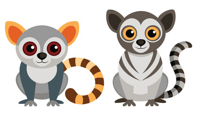 Two adorable cartoon lemurs sitting together