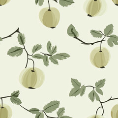 Tile Green Apple Branch Pattern: A seamless pattern featuring delicate green apples hanging from branches with lush green leaves.
