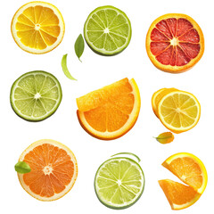 Obraz premium Citrus fruit slices in vibrant array isolated on transparent background