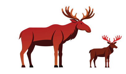 Obraz premium Red moose and deer illustration set wildlife animals