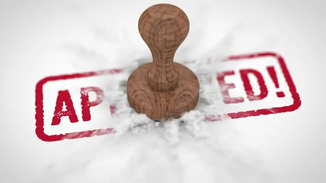 Dropping Rubber Stamp Creating Dust and Bold Approved Mark