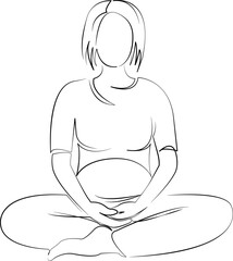 One continuous line drawing on white isolated background. Minimalism linear illustration. mother, female, woman, lifestyle, resting, pregnant, pregnancy, person, yoga, belly