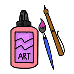 Hand drawn art supplies vector illustration. Simple glue, paintbrush and pen. Perfect for designs related to art, creativity, education, school, and hobbies