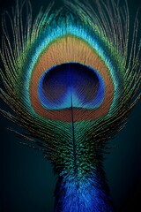 Obraz premium Peacock Feather: A close-up shot reveals the intricate beauty of a single peacock feather, showcasing its mesmerizing colors and patterns in a celebration of natural artistry.
