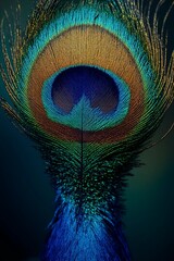 Obraz premium Peacock Feather: The iridescent elegance of a peacock feather, with its eye-catching pattern and rich, vibrant colors. A symbol of beauty and grace.