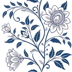 Fototapeta premium Seamless blue and white porcelain floral pattern for textile and wallpaper