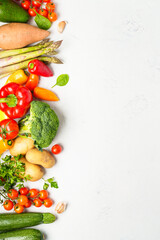 Healthy food assortment on white background.