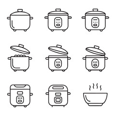Modern Rice Cooker Icon Set. Collection of Modern Rice Cooker Line Art Illustrations
