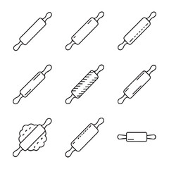 Rolling Pin Icon Set Collection. Collection of Simple Line Art Rolling Pins
