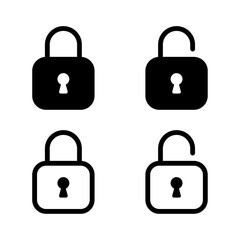 Minimalist Unlock and Lock Icon Set for Security and Access Control. Vector Illustration