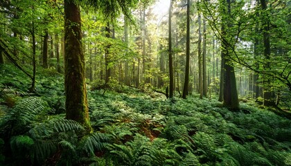 Fototapeta premium dense forest landscape with lush green leaves and vibrant nature