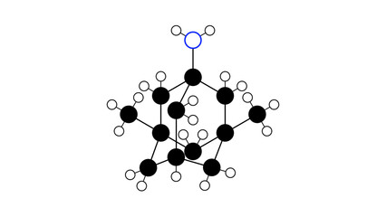 memantine molecule, structural chemical formula, ball-and-stick model, isolated image nmda receptor antagonist
