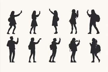People taking selfies silhouettes collection
