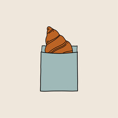 Croissant in Paper Bag Illustration