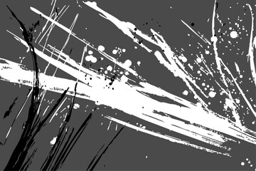Expressive texture featuring chaotic black, white, and grey paint strokes and splashes. This bold, energetic monochrome artwork offers a raw, artistic feel for edgy backgrounds.