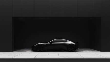 Sleek black sports car in modern garage
