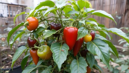 The flourishing pepper plant in a home garden