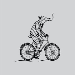 Obraz premium Black and White Fox Biker Illustration