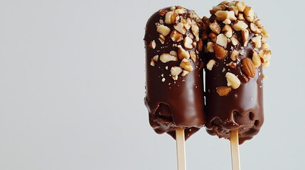 Chocolate ice cream on stick eskimo on stick in chocolate glaze with nuts